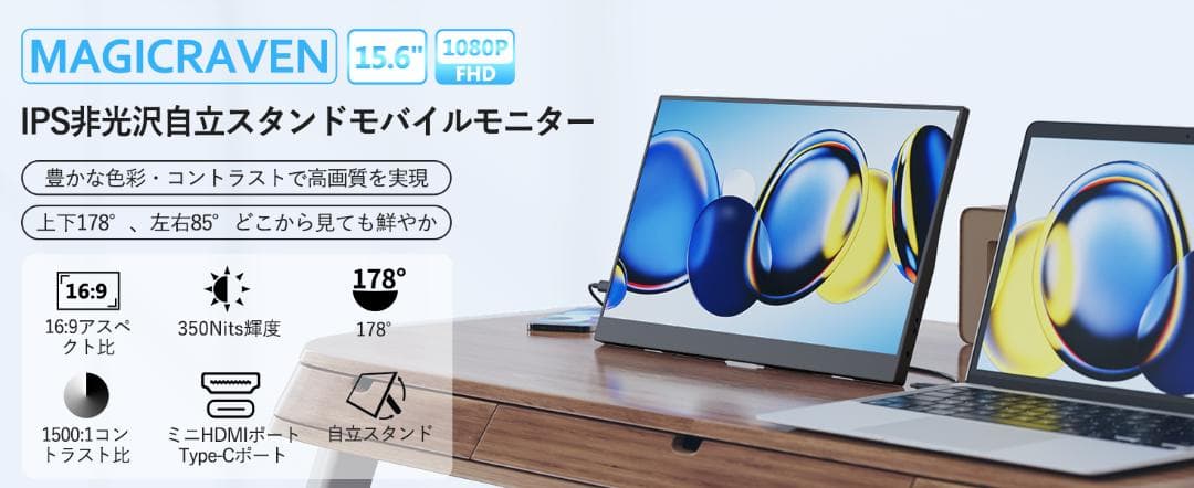 モバイルモニター タイプC1本 15.6インチ ディスプレイ 1920*1080