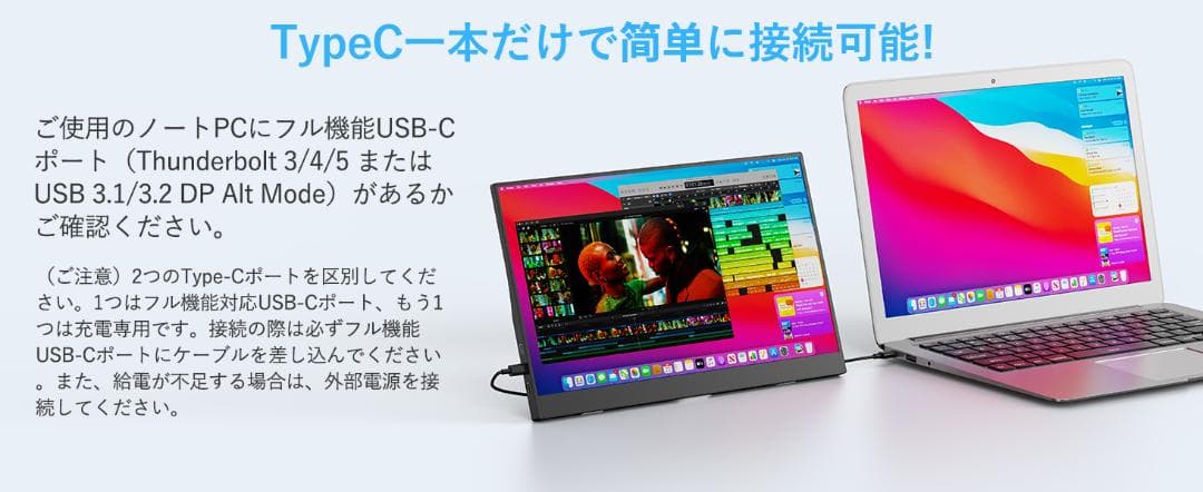 モバイルモニター タイプC1本 15.6インチ ディスプレイ 1920*1080