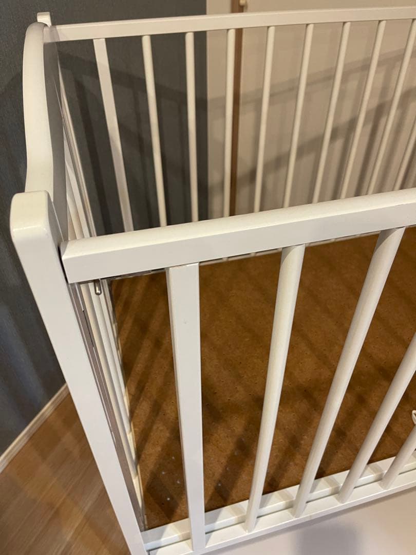 石崎家具　日本製　ホワイト　ベビーベッド　スリーピー　収納付き　ワンタッチ