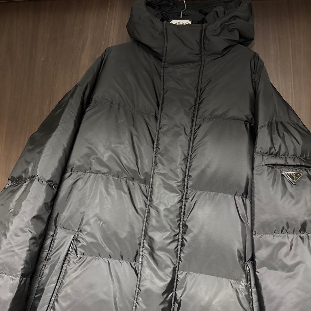PRADA フード付きロングダウンジャケット 三角ロゴ SGB218 XL