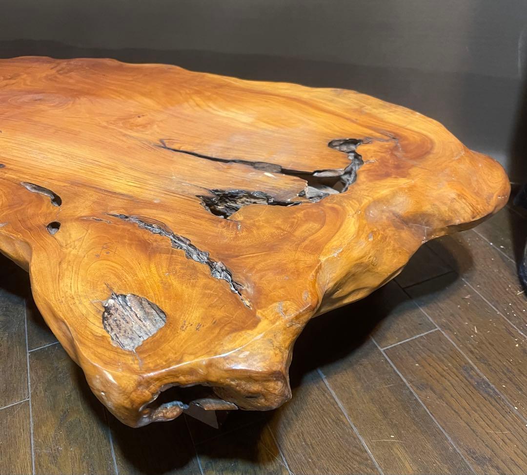 昭和レトロな木製天然木一枚板の脚付き座卓