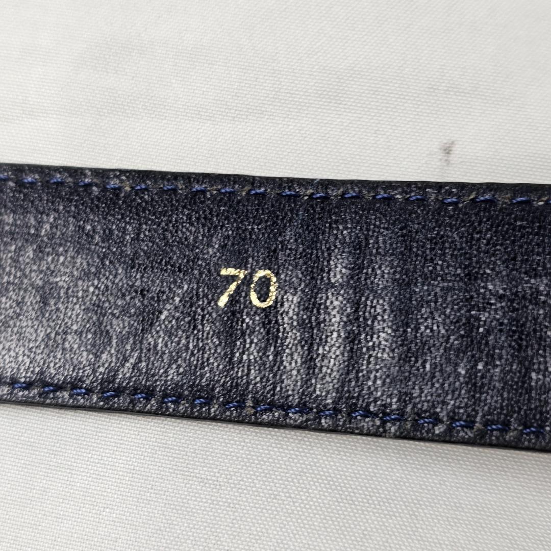 希少 セリーヌ 馬車金具 レザー ベルト 紺 70