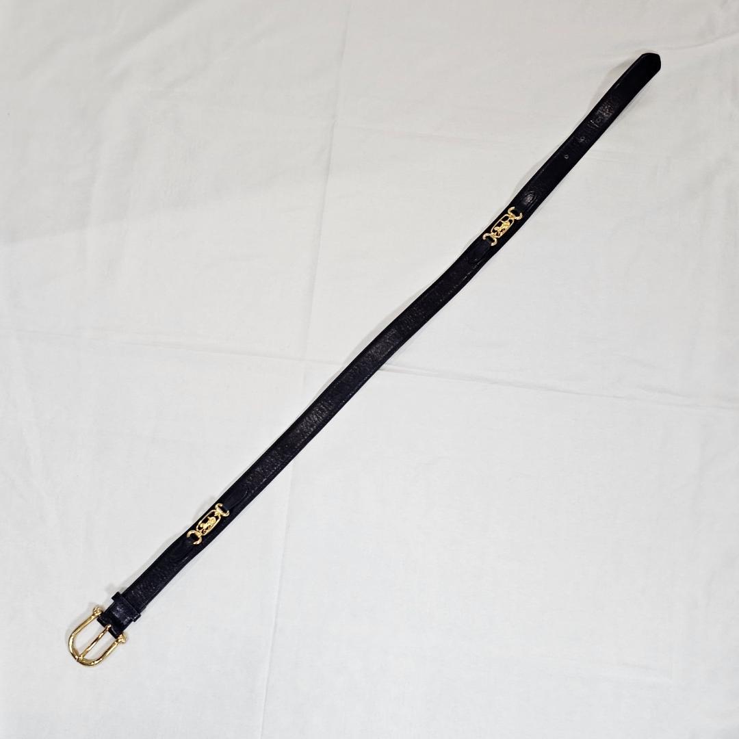希少 セリーヌ 馬車金具 レザー ベルト 紺 70