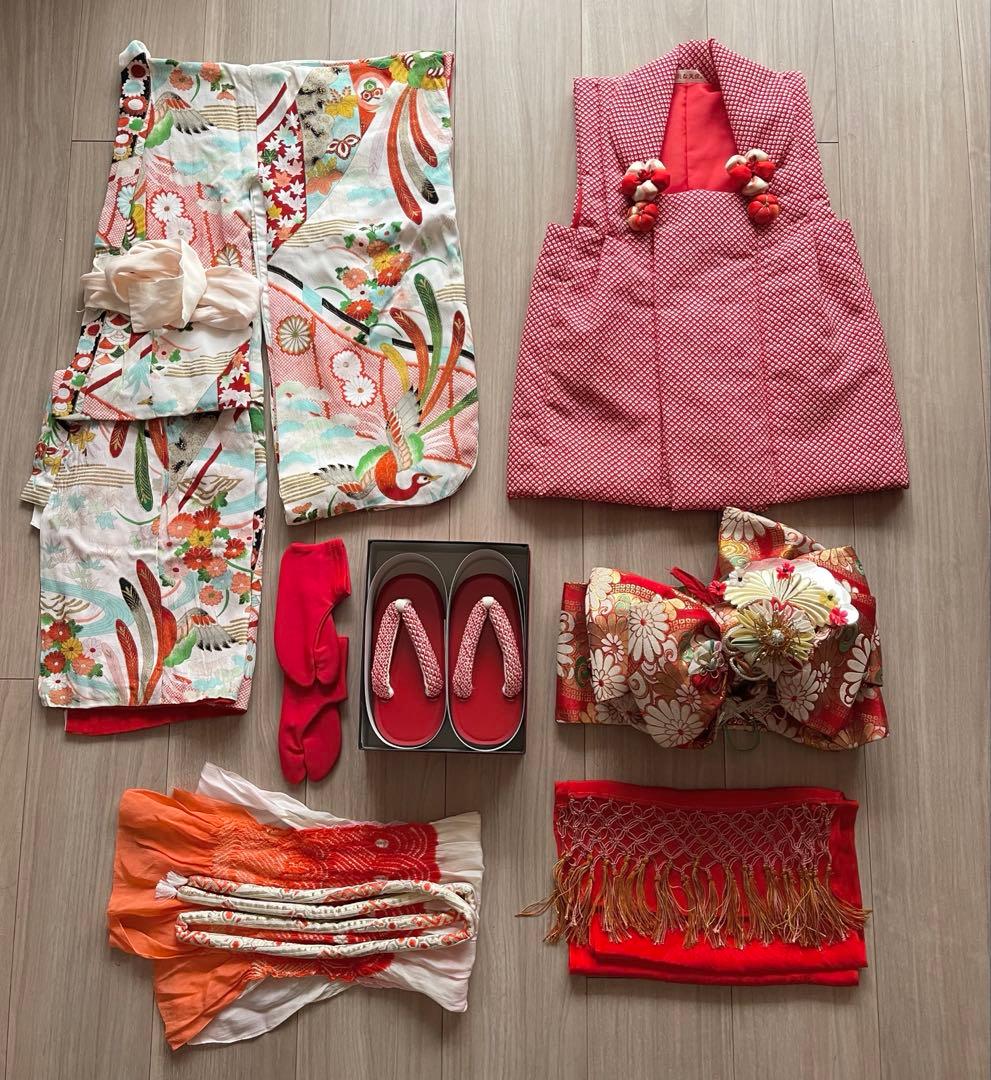 七五三　ビンテージ着物セット　3歳　作り帯+ 被布