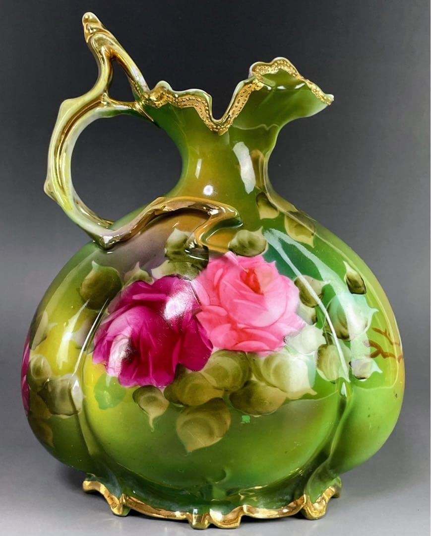 【美品】オールドノリタケ 22.8㎝ 薔薇文花瓶 金彩 バラ図 ばら 水差し