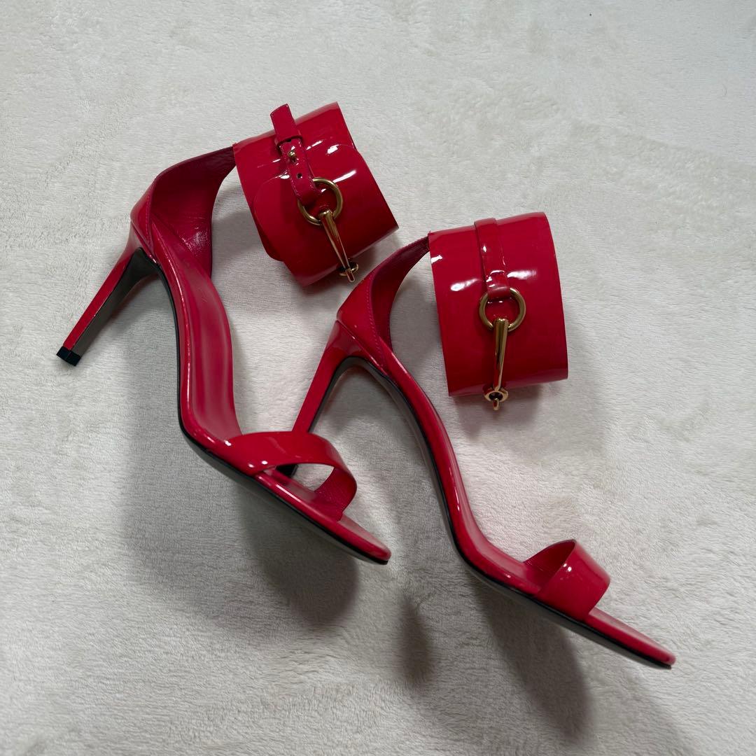 GUCCI ホースビット エナメル ヒール サンダル ピンク 35