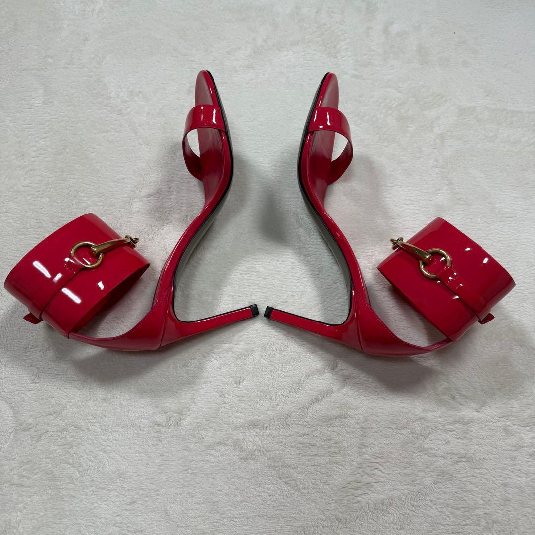 GUCCI ホースビット エナメル ヒール サンダル ピンク 35