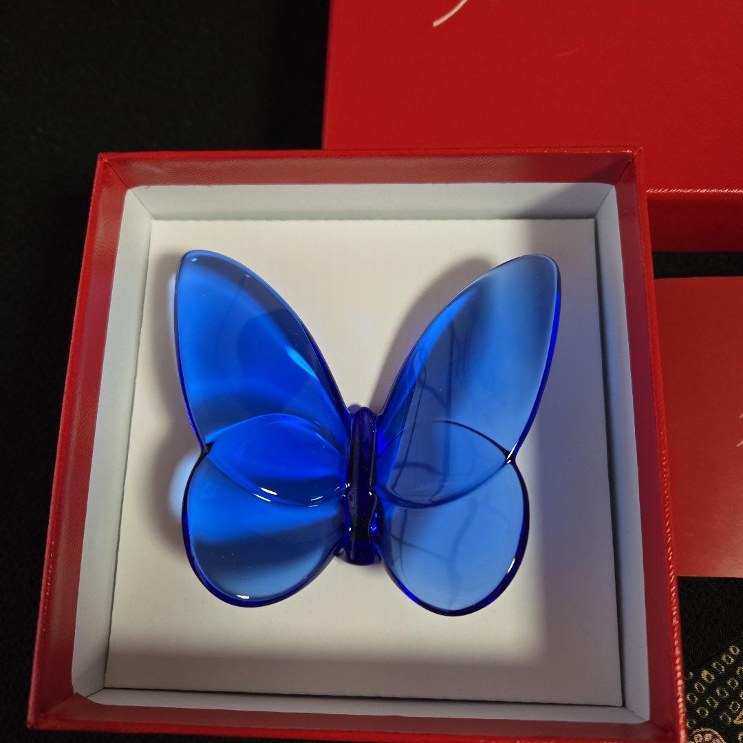 【未使用極美品】バカラ　ラッキーバタフライ　ブルー　工芸品　置き物