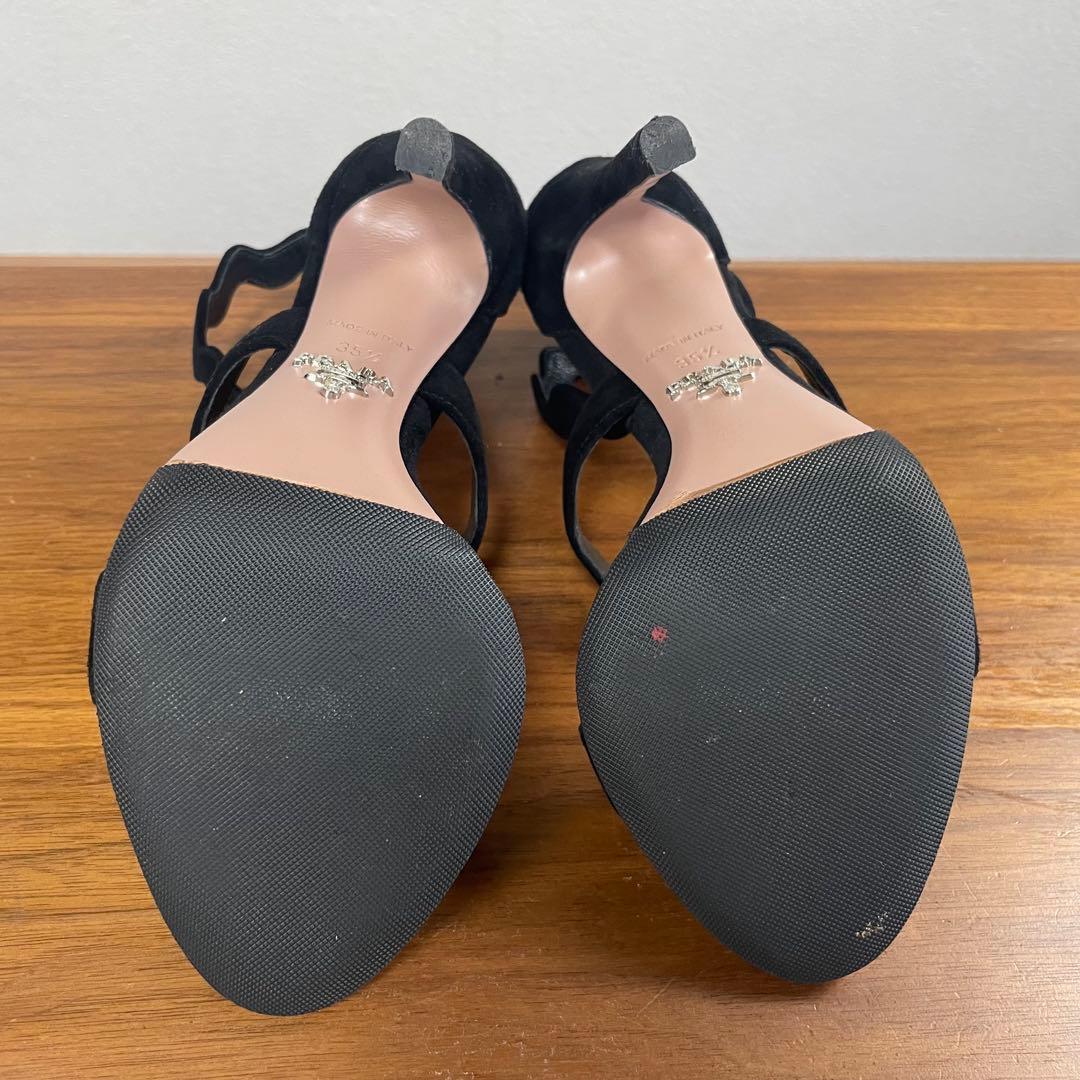 【極美品】PRADA★3連スカラップカット　サンダル　ハイヒール　スエード　黒