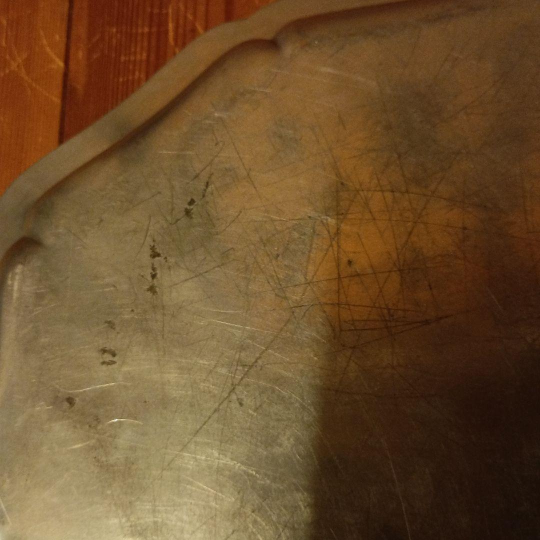 フランス アンティーク ピューター エタン オーバルプレート 花リム トレイ