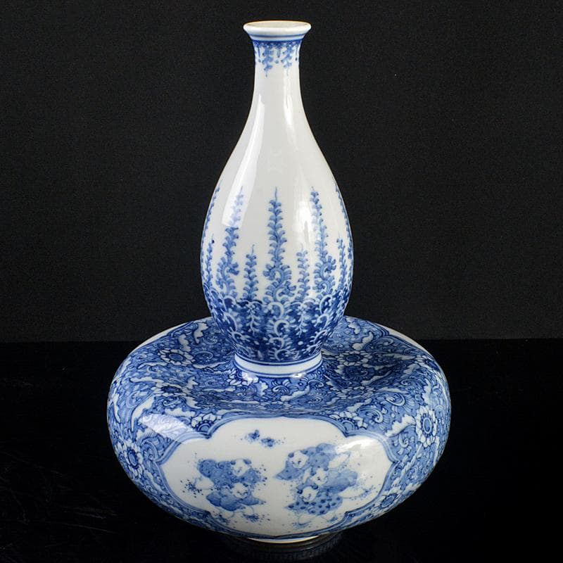 渋草焼　渋草柳造窯　染付　唐子花唐草文　瓢箪瓶　M　R5287B