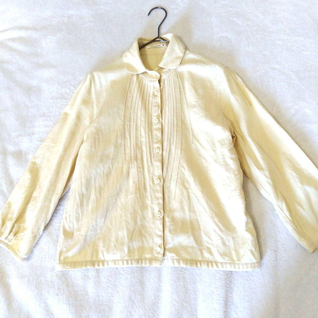 ミナペルホネン　コットンシャツ　ライン　カットワーク刺繍　キナリ　オフホワイト