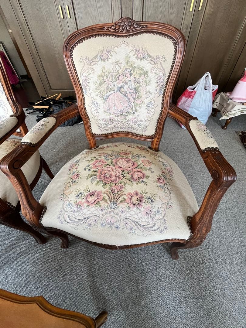 ③バラ売り不可　①〜④セット販売のみ　ロココ調 ゴブラン織り 猫脚　応接セット