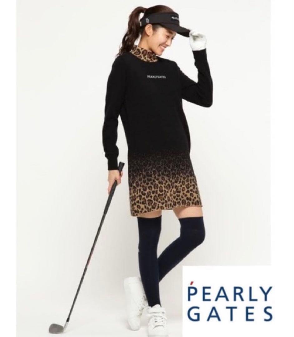 PEARLY GATESパーリーゲイツ ハイネックニットワンピース ヒョウ柄 0