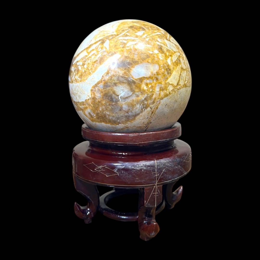 《希有&美石》 天然石 ジャスパー丸玉 木製台座付 パワーストーン