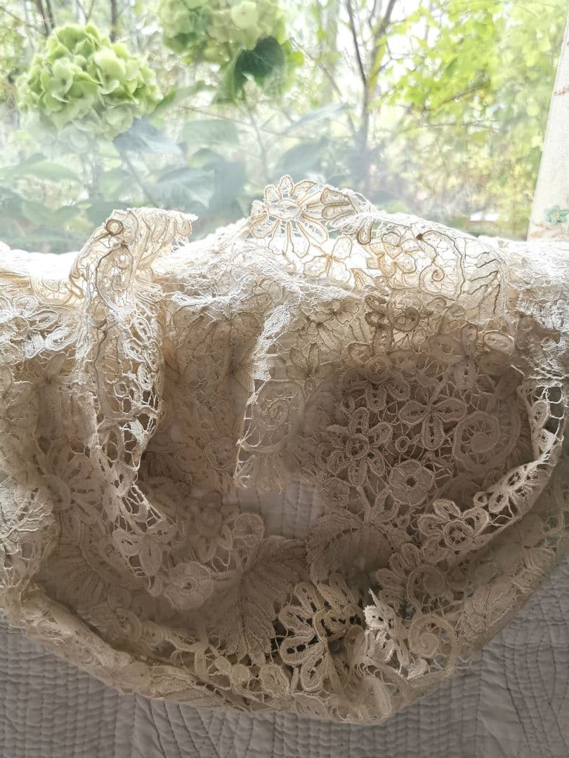 アンティーク繊細なブリュッセル デュセスレース ロングラペット付け襟 ショール