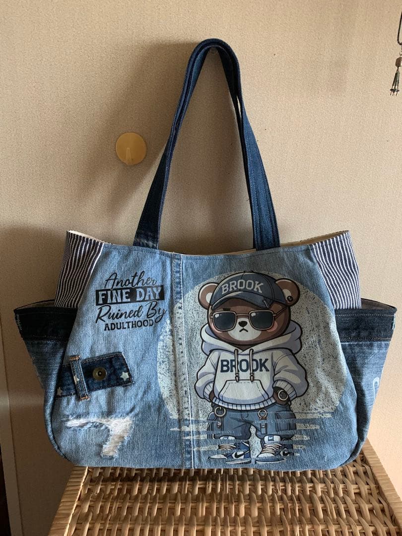 《さよちゃん》【まんまるトートバッグ(L)×3点】デニムリメイク