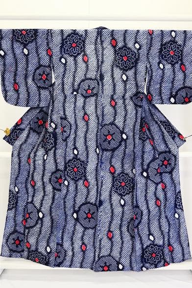 ★専用★未使用品 浴衣 有松絞り バチ衿 紺 花文 身丈156cm お洒落 夏