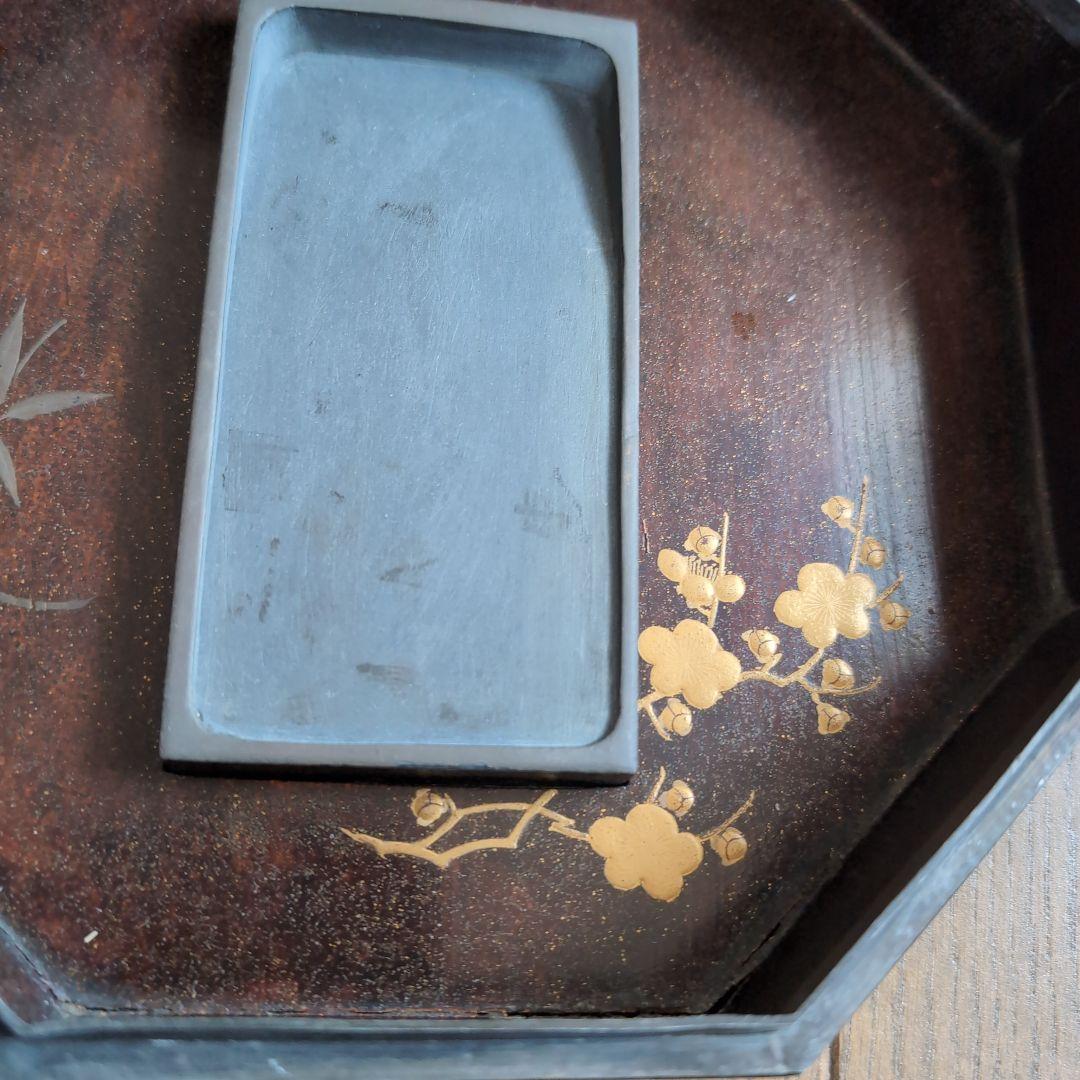 蒔絵絵梨地八角形硯箱　漆器 文箱 金箔装飾