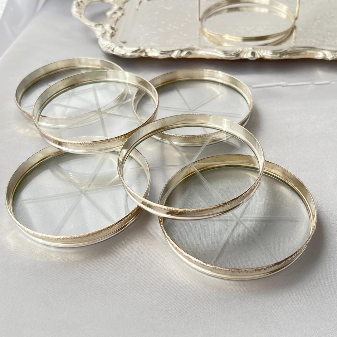 【Lunt】【純銀 / ガラス】ワイングラスコースター 6枚 スターリング