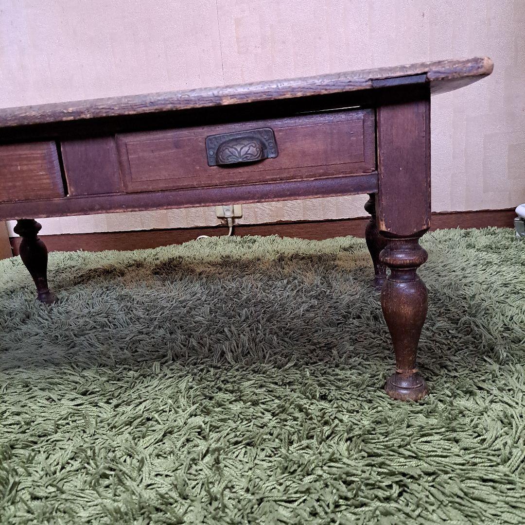 昭和レトロ　ヴィンテージ　木製　文机　飾り台　天板一枚板　ろくろ脚