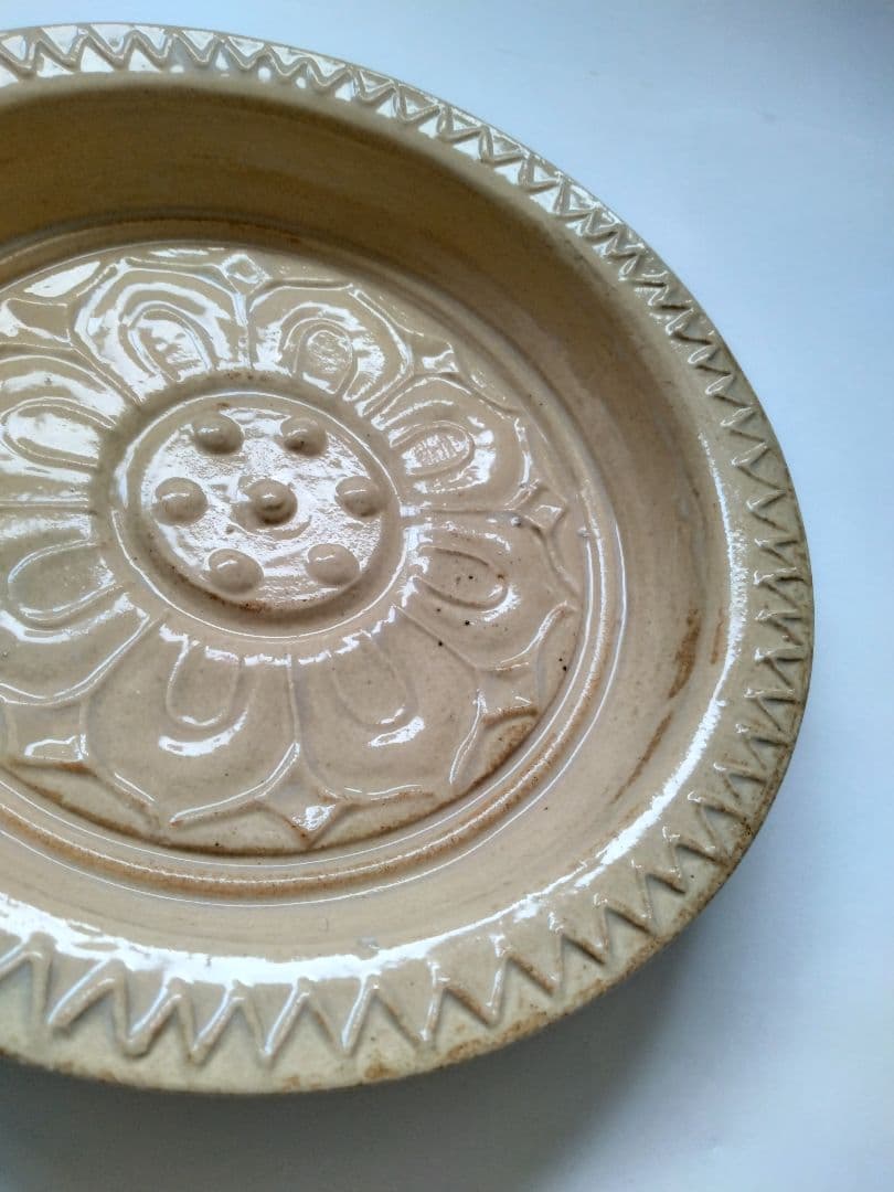 赤膚焼 香柏窯 尾西楽斎作 花器 水盤　平鉢 円照寺の古代瓦写し　料理皿にも