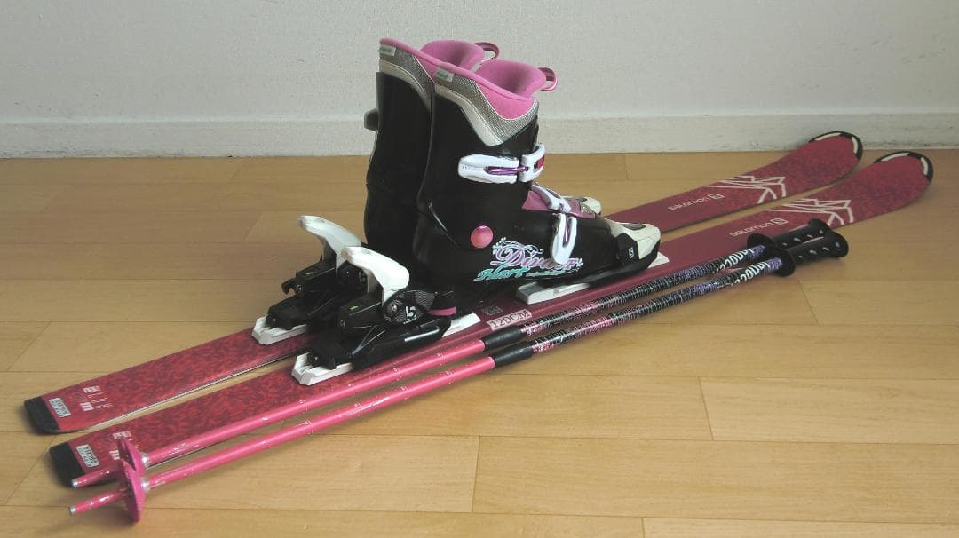 ■■送料無料■サロモン■子供用スキーフルセット■板120靴22■WAX済■■