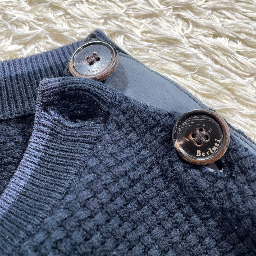 BERLUTI レザートリミング コットン カシミヤ 編み込み ニット A52