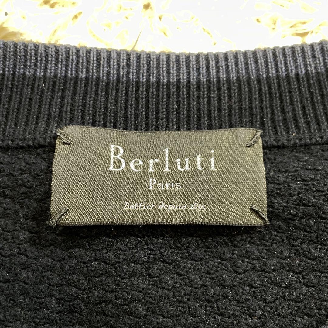 BERLUTI レザートリミング コットン カシミヤ 編み込み ニット A52