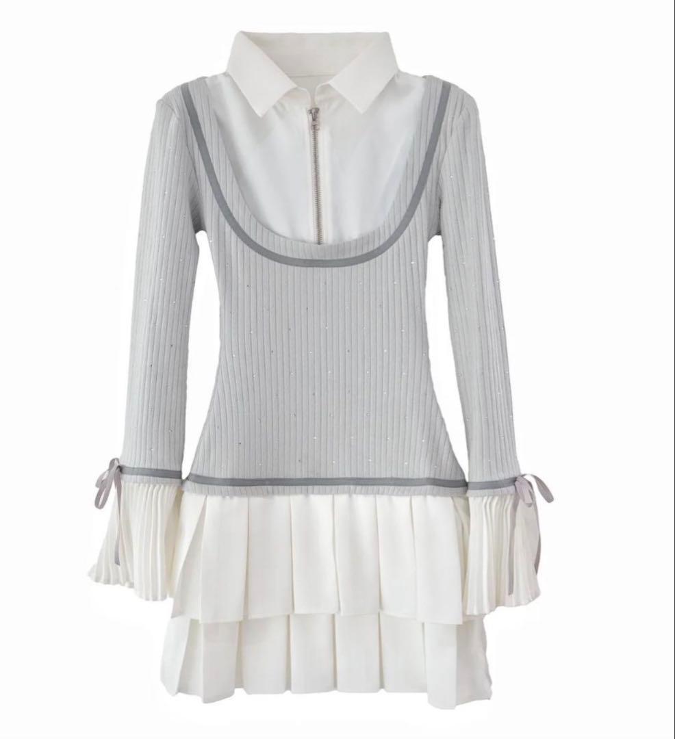 最終値下げ！ Randy ビジュープレッピーワンピース GRY FL