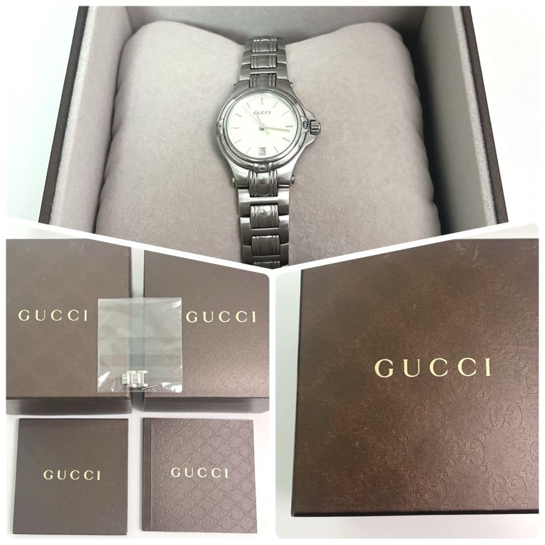 ｟美品｠箱付き GUCCI グッチ9040L シルバー 腕時計 新品電池