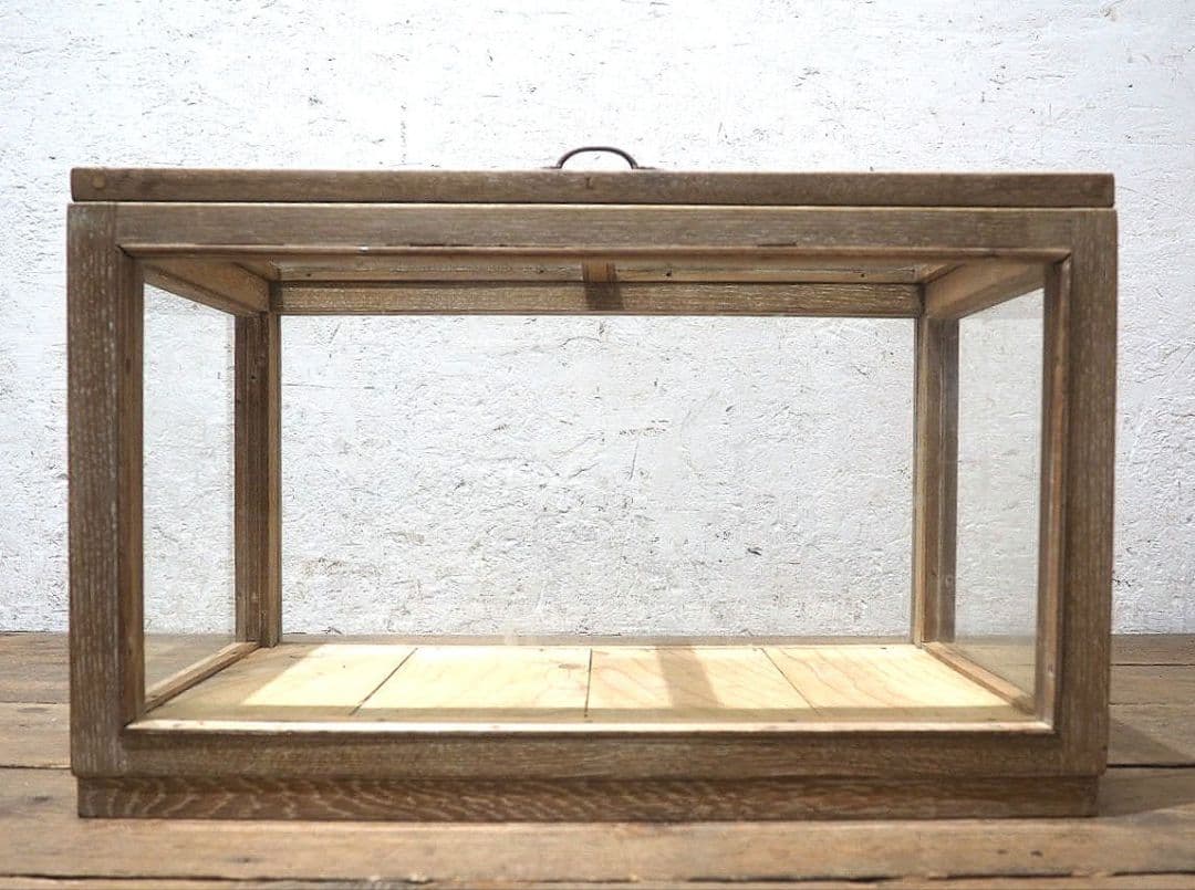 1412　蓋付　ナラ材のガラスケース　飾り棚　古家具　レトロ　アンティーク　小型