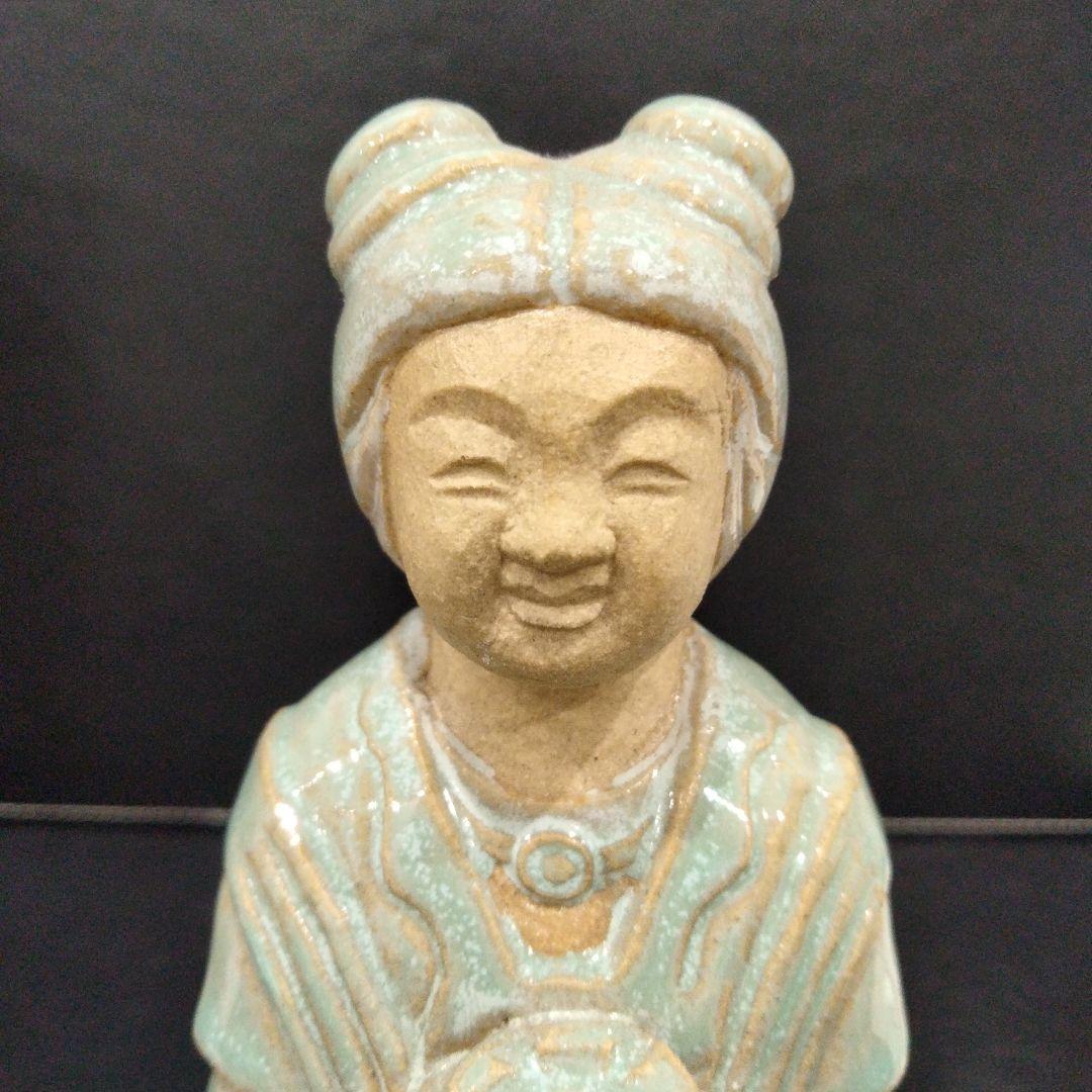 b396-4　仏師 久保田唯心 御李代刀 本人作 陶彫 宝蔵童女　E