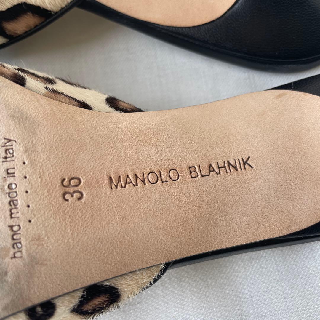美品　36 MANOLO BLAHNIK メイセール　ヒョウ柄ミュール