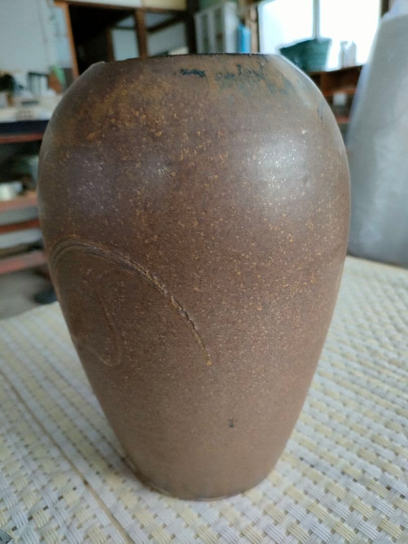 ●【希少造形】昭和レトロ瀬戸焼風フェイス花器能面風花瓶アート陶器民芸 オブジェ