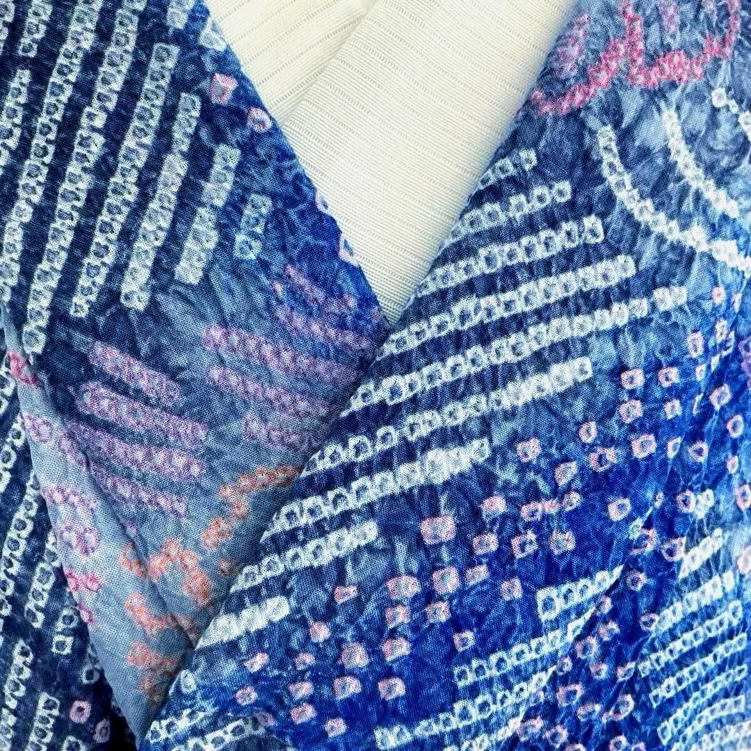 専用コト様　　有松鳴海絞り浴衣　身丈155cm ブルーとグレー上質No.2-90