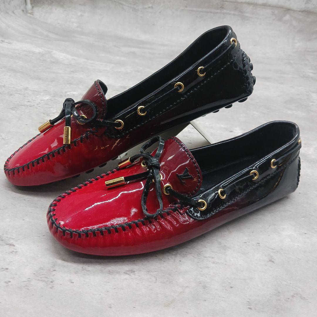 未使用級✨ ルイヴィトン エナメル モカシン ローファー レッド ブラック 36