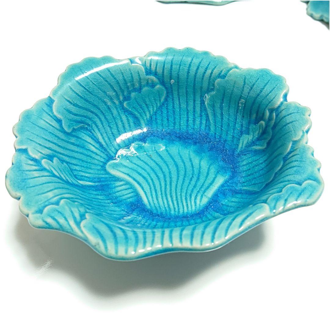 南紀瑞芝製 交趾写し 牡丹形向付皿 時代物 交趾釉 芙蓉手