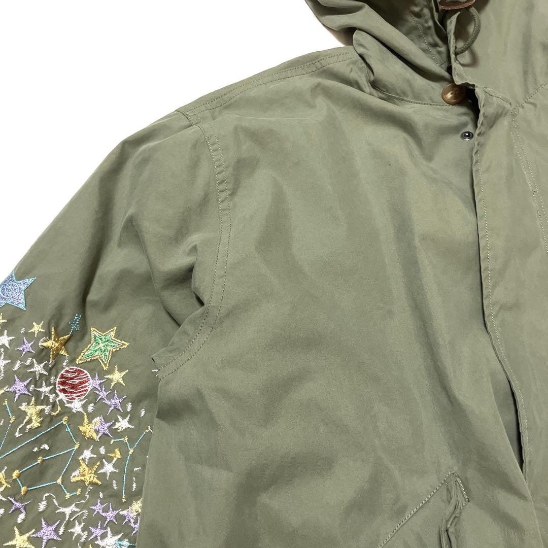goslowcaravanゴースローキャラバン　ナイロンパネル刺繍モッズコート