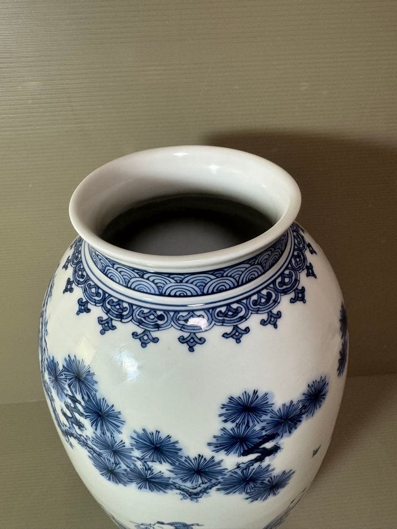 2741 三川内焼　染付唐子図　花瓶　昭和44年　陽山末太郎作