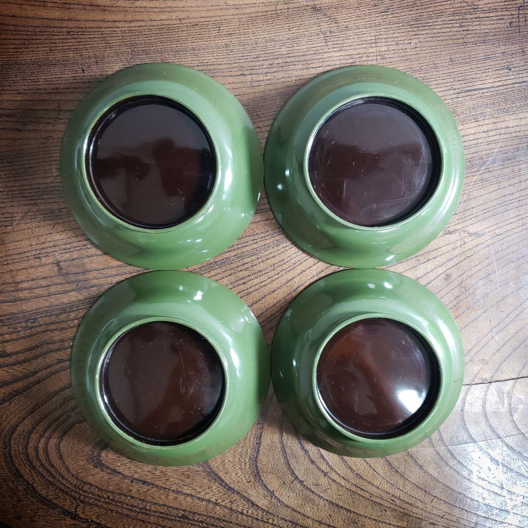 銘々皿　漆器　緑漆　青地　小皿　木製　金蒔絵　蕪　大根　なずな　明治　4枚　ロ号