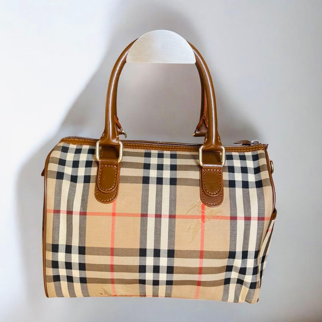 希少　月桂樹　バーバリーズ ハンドバッグ ミニボストン ノバチェック キャンバス
