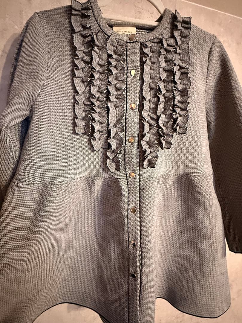 UNITED ARROWS ミニフリル ジャカード カーディガン ペプラム