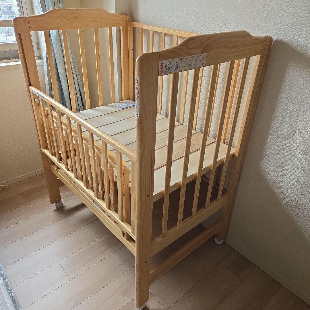 KATOJI木製ミニベビーベッド/ハイシート/キャスター/収納付き