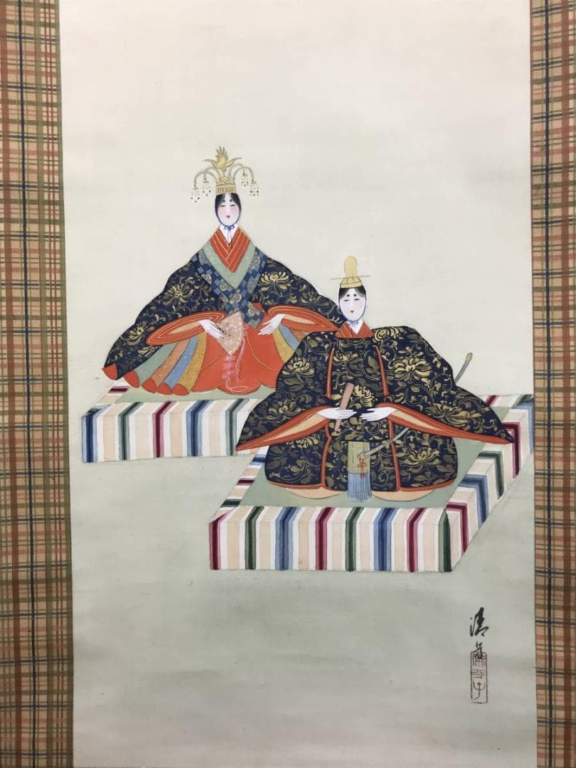 作者不詳/雛図/おひな様図/ヒナ図/掛軸/名家伝来/AE-15