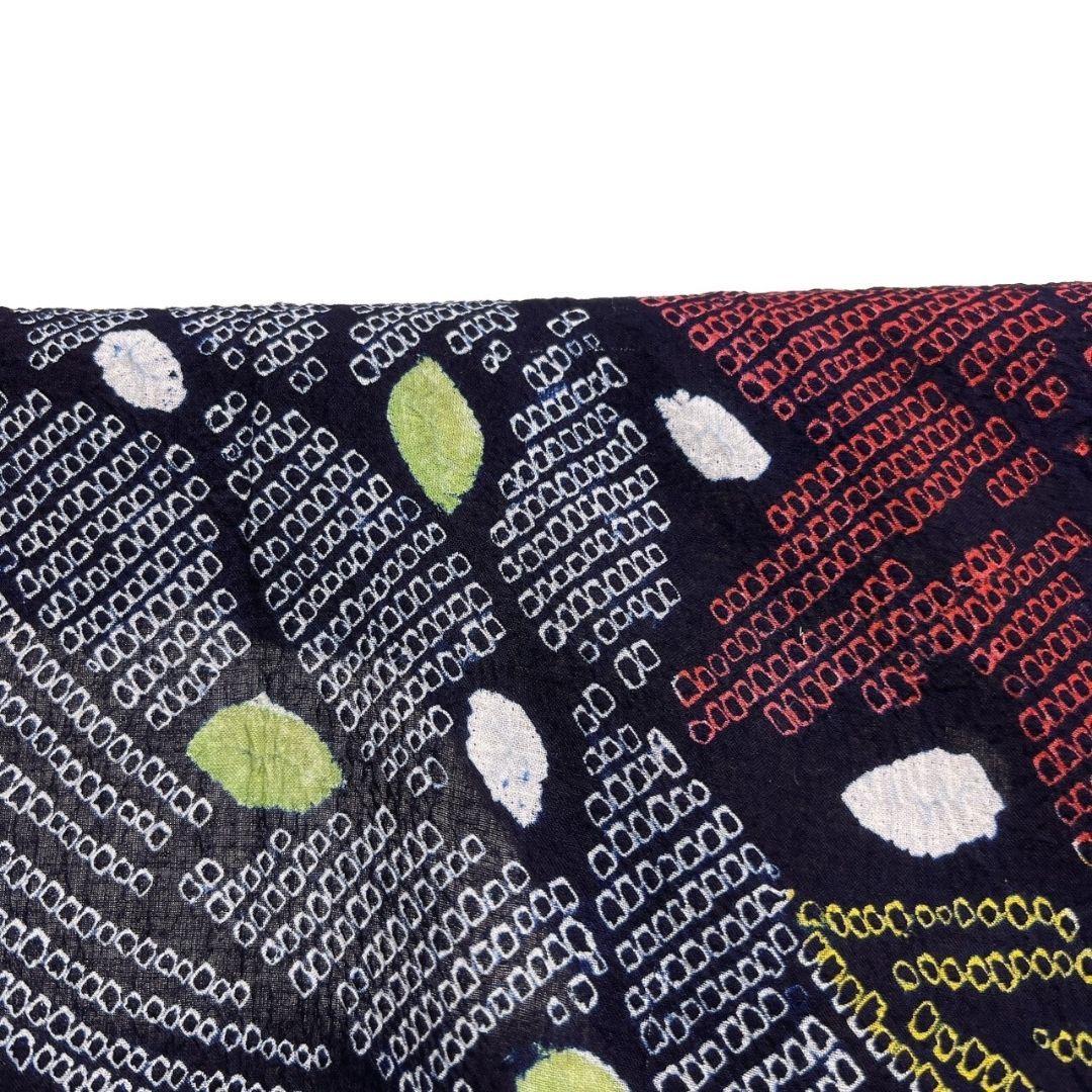 浴衣　有松鳴海絞り　楓　リーフ　ドット　藍染　着物　074a p