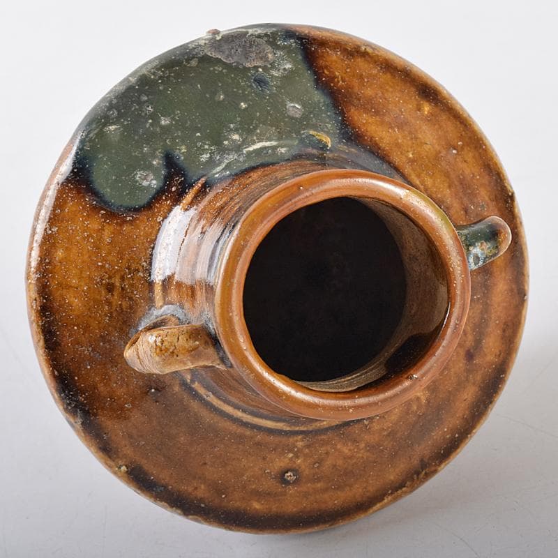 美濃古窯　黄瀬戸釉　耳付壷　袱紗付　時代箱付　D　R8121