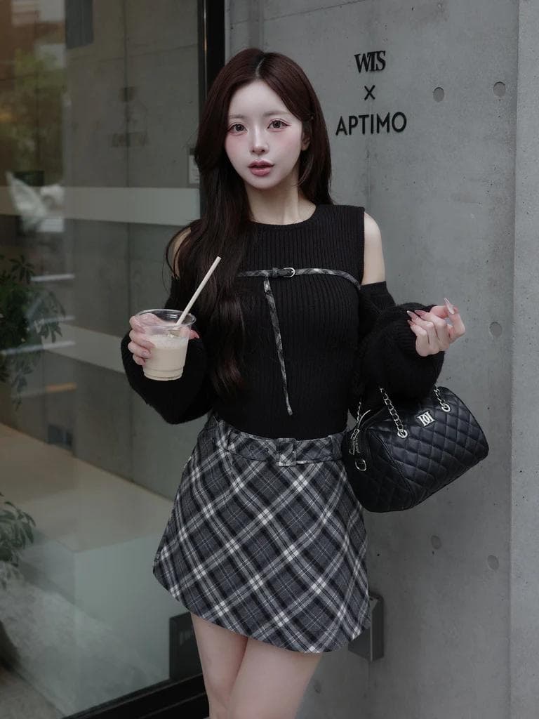 Darich ダーリッチ ドッキングミドルウエストニットミニワンピース