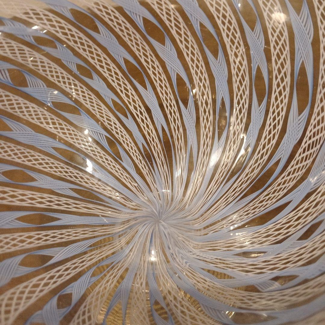 ベネチアンガラス　ムラノ　MURANO　コンポート　水色　レース　インテリア