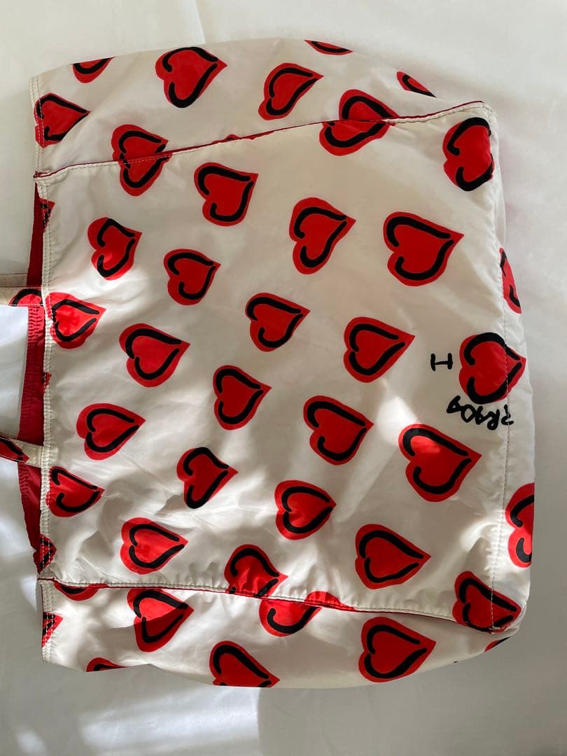 PRADA プラダ ハート柄 エコバッグ ホワイト/レッド ショルダーバッグ